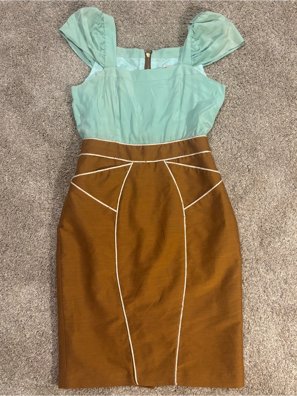 Hunter Dixon NY Cocktail Mint Brown Colorblock Sheath Dress Anthropologie 2